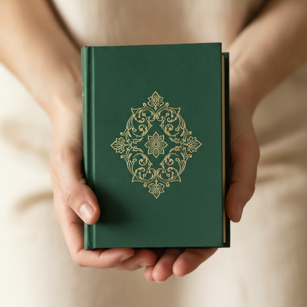 Mains tenant un petit livre d'invocations ouvert